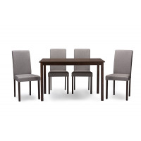 Baxton Studio Andrew 5 PC Dining Set-Grey Fabric Andrew Contemporary Espresso Wood Grey Fabric 5PC Dining Set